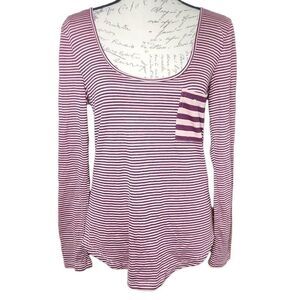 Nollie Women's Size Medium Pink Burgundy Striped Long Sleeve Shirt